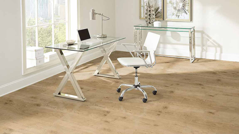 bright luxury vinyl planks in a minimalist office